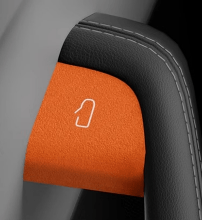 Tesla Model Y Juniper and Model 3 Highland door open button stickers by Tesery with badge-style design.