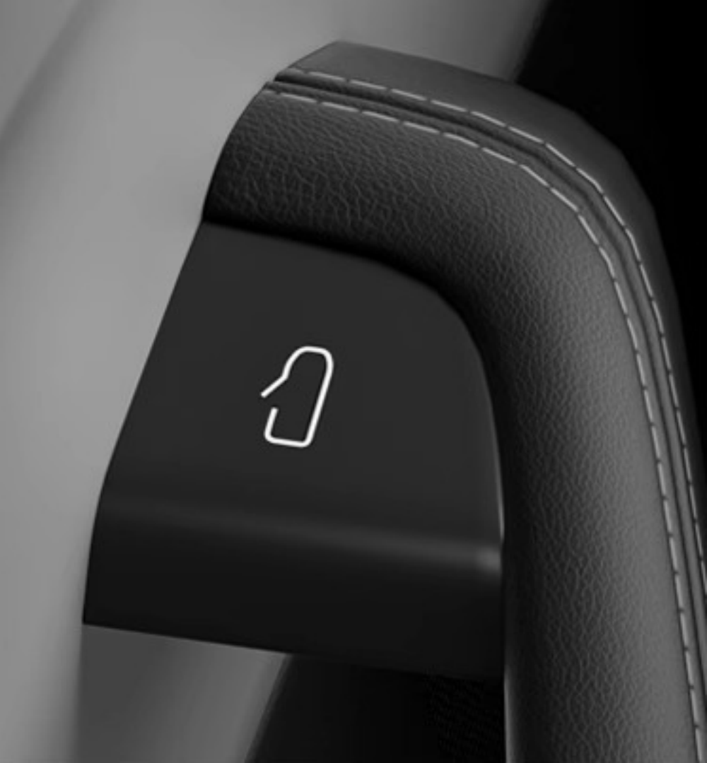 Tesla Model Y Juniper and Model 3 Highland door open button stickers by Tesery, sleek badges designed for easy door identification.