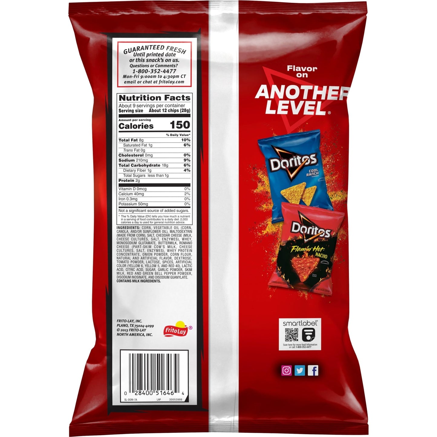 Doritos Nacho Cheese flavored tortilla chips in a 9.25 oz bag, crispy snack with vibrant orange cheese seasoning.