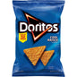 Bag of Doritos Nacho Cheese flavored tortilla chips, 9.25 oz, showing crunchy, triangular chips with cheesy seasoning.