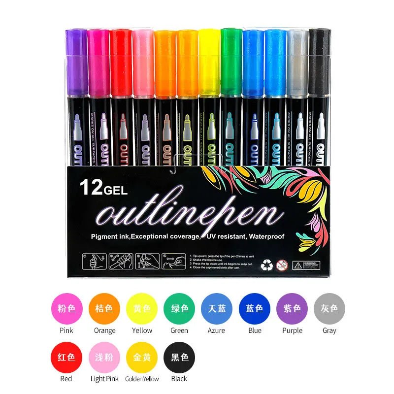 Double Line Outline Pen 24 Color Suit Dream Color Mark Fluorescent Marker - BACKUPMYFILESNOW