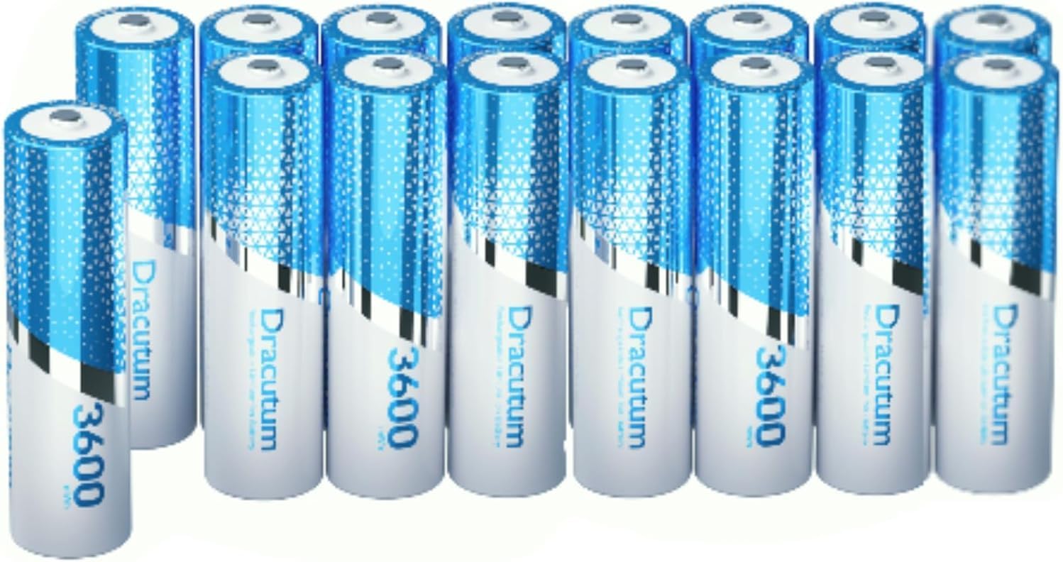 Dracutum 3600mWh Rechargeable Lithium AA Batteries, 16 Pack High Capacity 1.5V AA Li - ion Rechargeable Batteries Compatible with Xbox Controllers and More - BACKUPMYFILESNOW