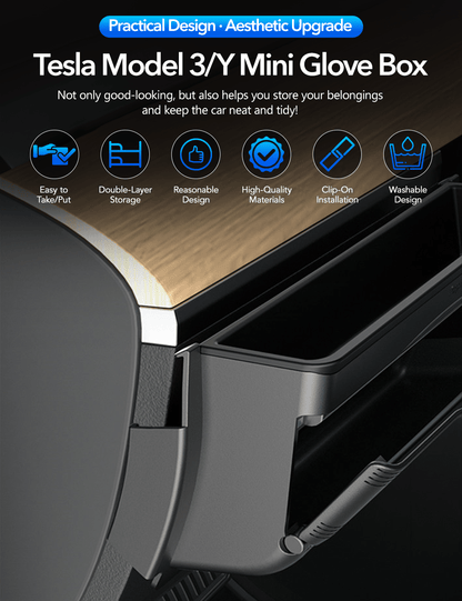 Tesla Model Y driver mini glove box storage box by Tesery Official Store, compact interior accessory for vehicle organization.
