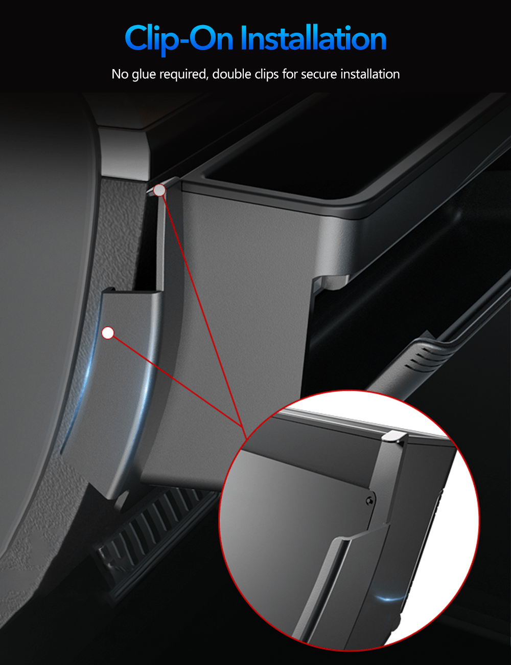 Tesla Model Y driver mini glove box storage by Tesery, compact compartment for organizing essentials in the vehicle's interior.