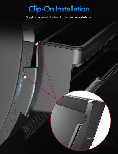 Tesla Model Y driver mini glove box storage by Tesery, compact compartment for organizing essentials in the vehicle's interior.