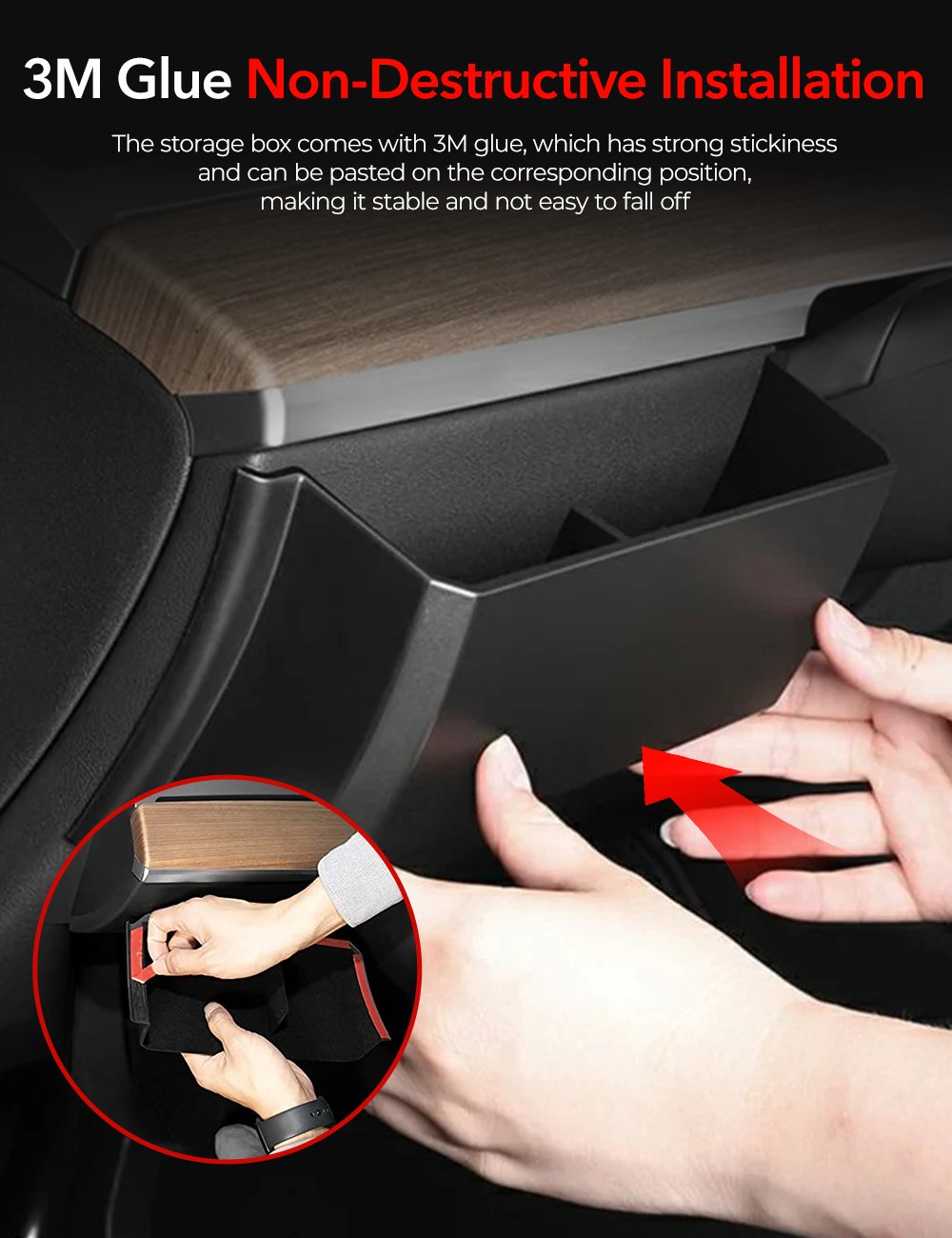 Driver side dash panel storage box for Tesla Model Y and 3, designed for convenient organization inside the vehicle.