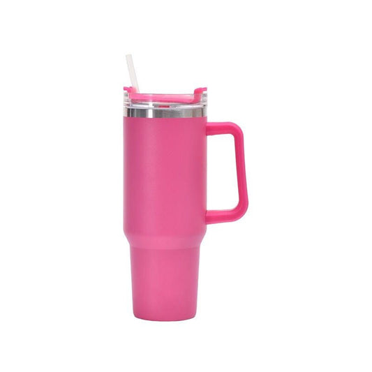 EasyOptionXY 1200ml stainless steel thermal travel mug with handle, straw, and drinkware design for hot or cold beverages.