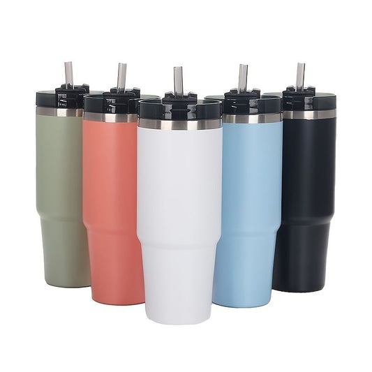 Stainless steel vacuum mug with straw from EasyOptionXY, insulated tumbler suitable for home, office, or car use