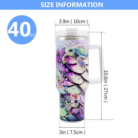 EasyOptionXY 40oz stainless steel water bottle from Little Turtle Series with lid and straw, suitable for camping, driving, and skiing.
