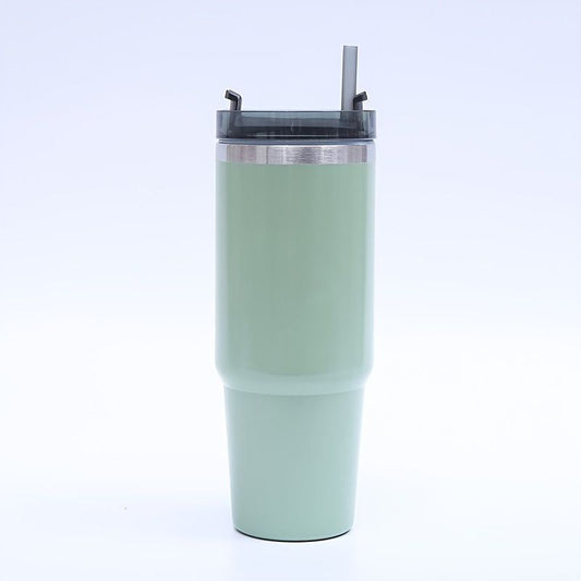 Stainless steel vacuum mug by EasyOptionXY with straw, insulated tumbler for home, office, or car use, featuring a sleek design.