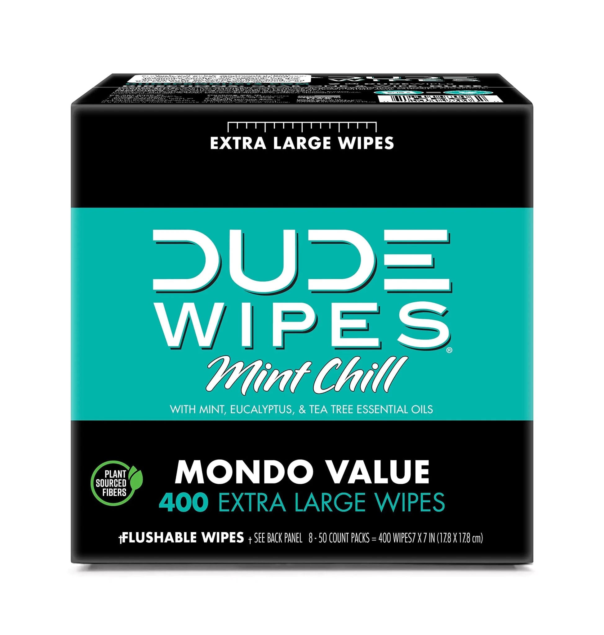 DUDE Wipes - Flushable Wipes - 8 Pack 400 Wipes - Mint Chill Extra - Large Adult Wet Wipes - Eucalyptus & Tea Tree Oil - Septic and Sewer Safe - BACKUPMYFILESNOW