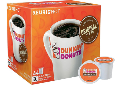 Dunkin' Donuts Original Blend Coffee K-Cup Pods medium roast, 12-pack, designed for Keurig machines, with vanilla flavor.