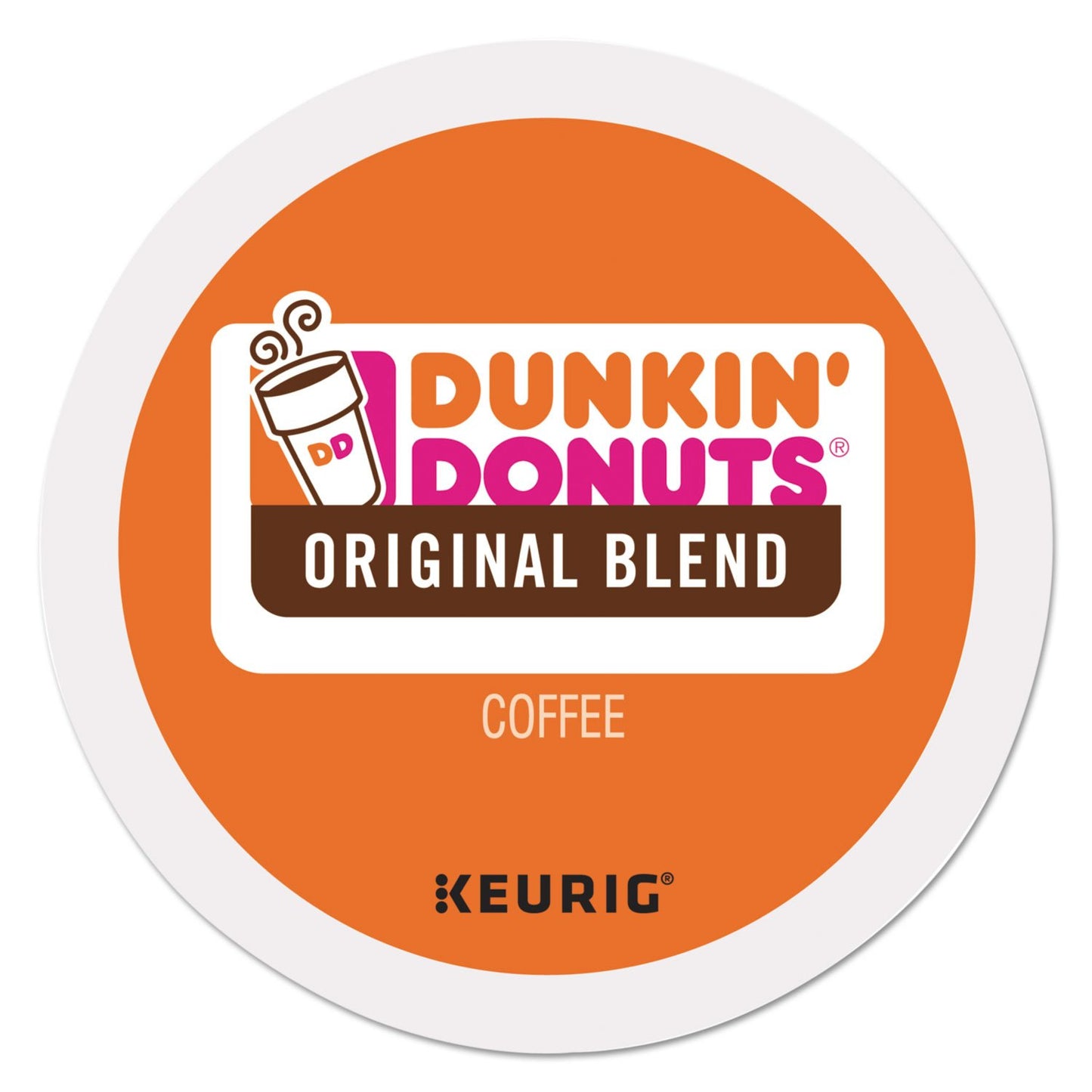 Dunkin' Donuts Original Blend Coffee K-Cup Pods, medium roast, 12-pack box with French vanilla flavor, for Keurig brewers.