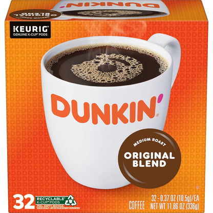 Two packs of Dunkin' Donuts Original Blend K-Cups with 36 capsules each, featuring the Dunkin' Donuts logo on the boxes.