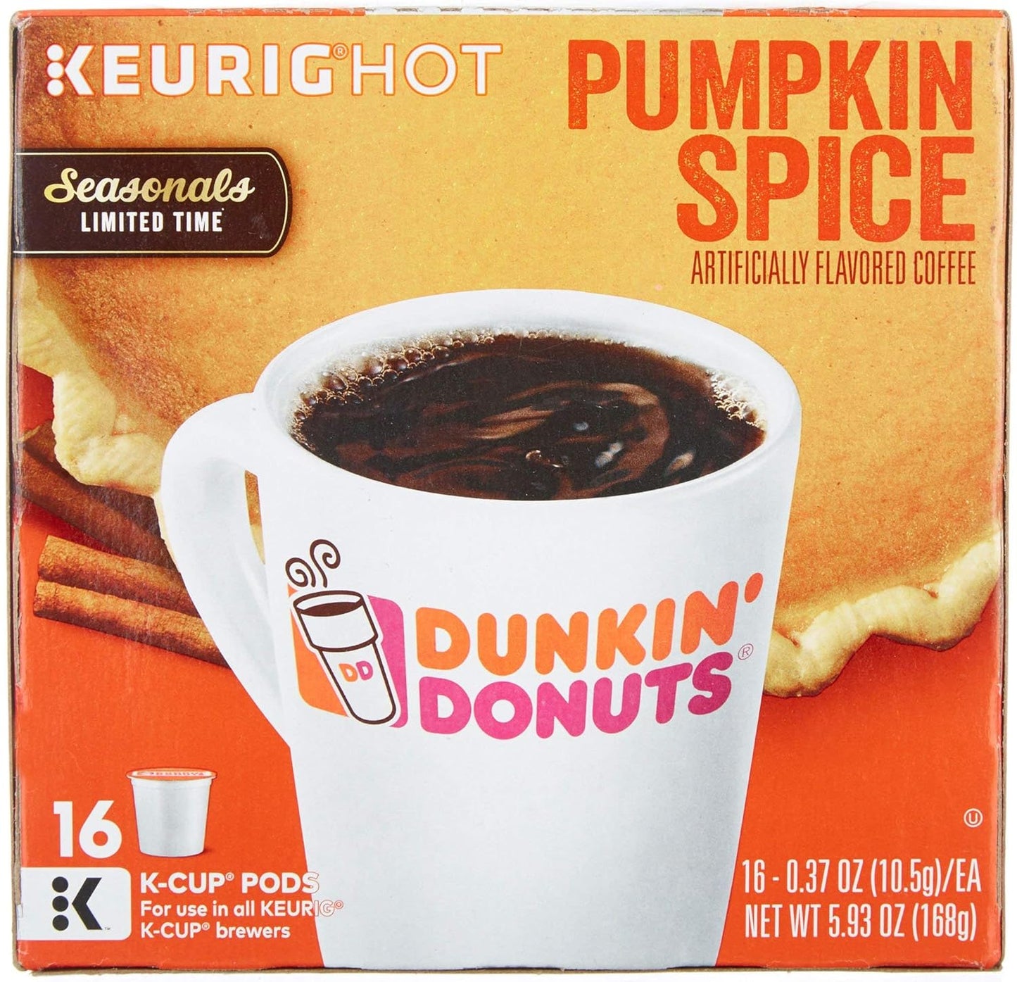 Dunkin' Donuts Original Blend K-Cup Pods in a pack of two, featuring 108 coffee pods for Keurig brewers.