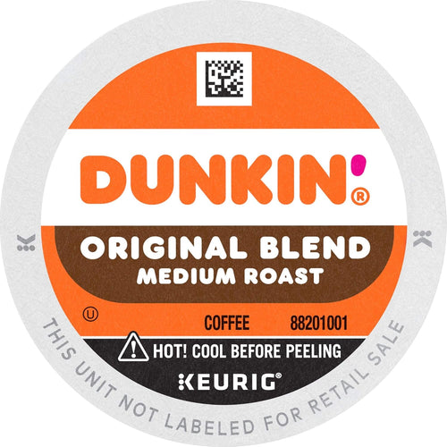 Dunkin' Donuts Coffee Medium Roast Original Blend K-Cup Pods, 10 count, in packaging with coffee pods visible