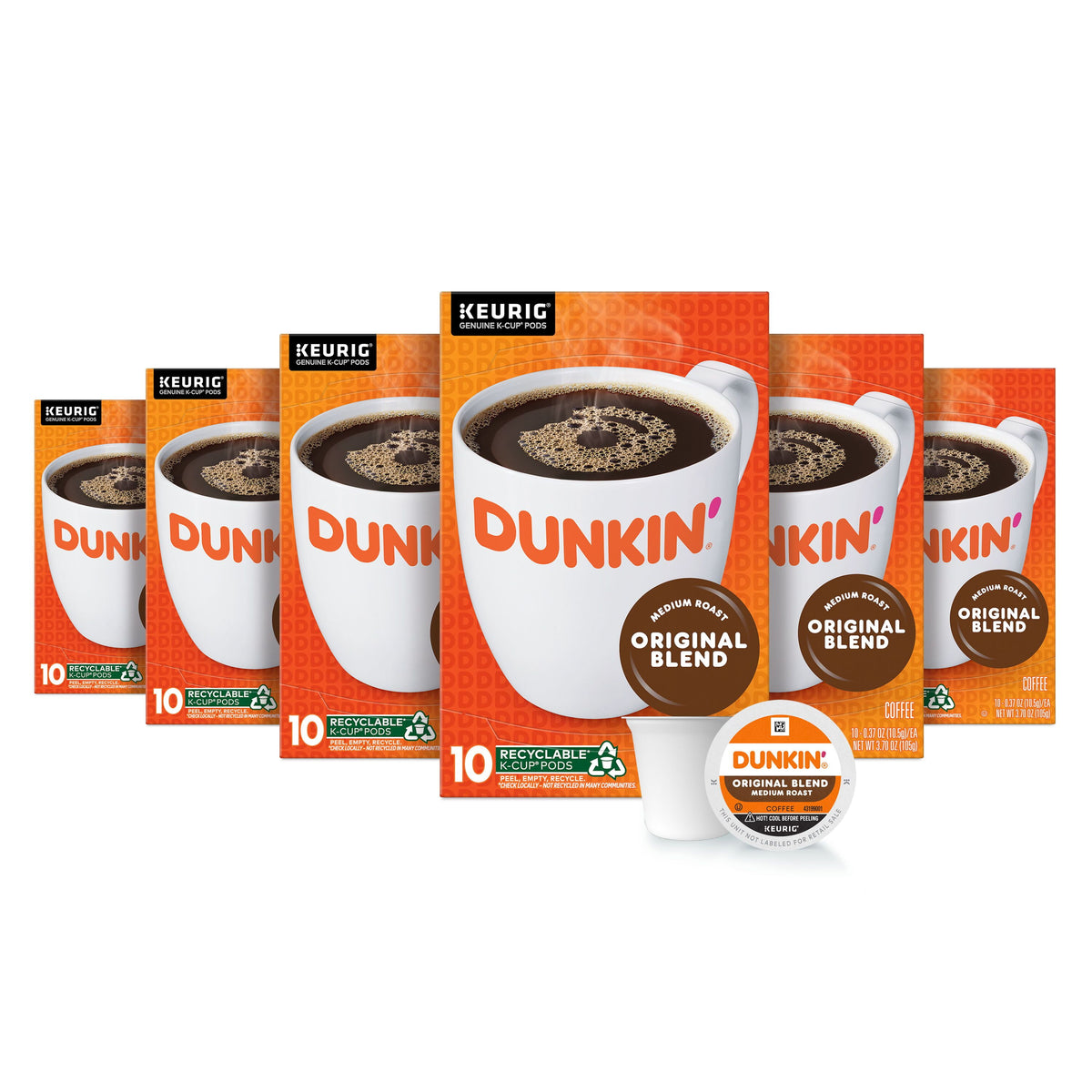 Dunkin’ Original Blend Medium Roast Coffee Keurig K-Cup pods in a 22-count box, ready for brewing.