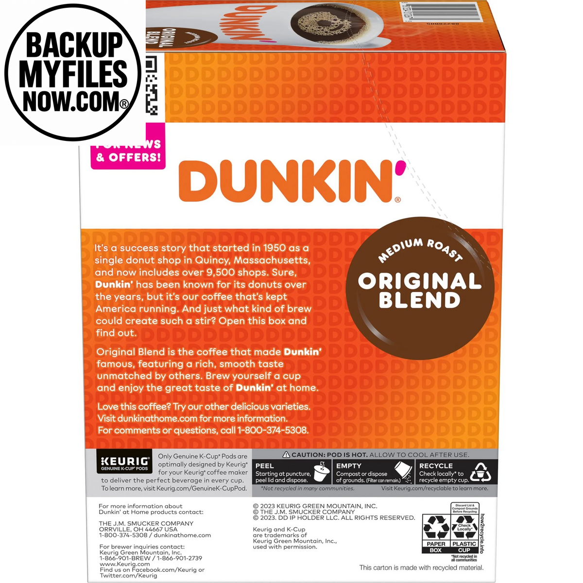 Dunkin’ Original Blend Medium Roast Coffee Keurig K Cup pods, 22-count box, rich and smooth flavor for brewing at home