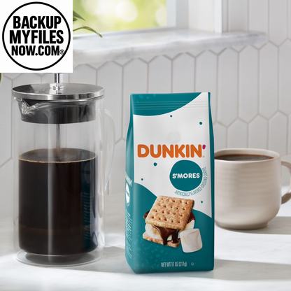 Six 11 oz bags of Dunkin’ S’Mores flavored ground coffee, featuring packaging with chocolate and marshmallow imagery.