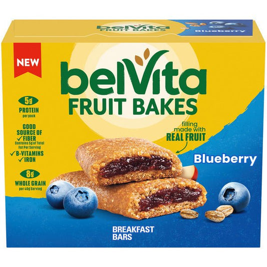 Blueberry BELVITA soft baked breakfast bars by Duo Grocery, showing the blueberry-flavored breakfast bar packaging.