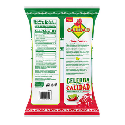 Duo Grocery Calidad Chile Limon Tortilla Chips in a 10-ounce bag, crispy chips with chili and lemon flavor visible in the image