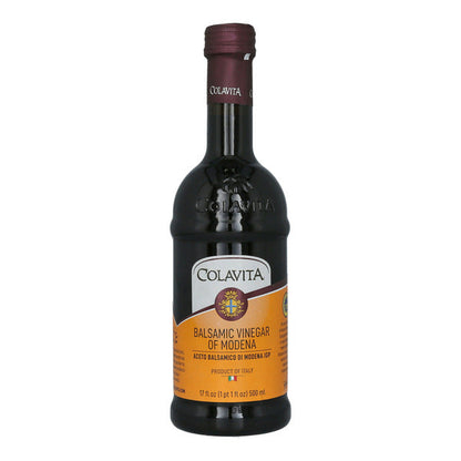 Bottle of Colavita Balsamic Vinegar of Modena IGP from Duo Grocery, showcasing the dark, rich vinegar inside a clear glass bottle.