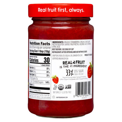 Jar of Crofter's Organic Strawberry Premium Fruit Spread from Duo Grocery, featuring fresh strawberries and natural fruit ingredients.
