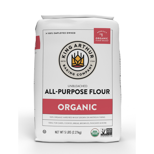 Bag of King Arthur Baking Company 100% organic unbleached all-purpose flour, non-GMO, no preservatives, from Duo Grocery.