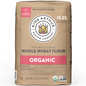 Bag of King Arthur Baking Company 100% Organic Whole Wheat Flour showing the label and packaging details.
