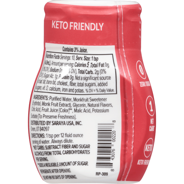 Lakanto Water Enhancer by Duo Grocery with zero sugar, fruit punch flavor, shown in a clear bottle with vibrant red liquid