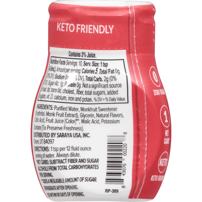 Lakanto Water Enhancer by Duo Grocery with zero sugar, fruit punch flavor, shown in a clear bottle with vibrant red liquid