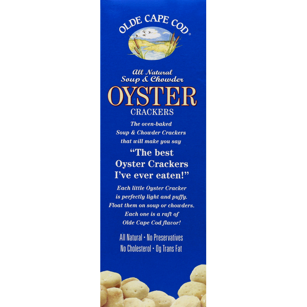 Olde Cape Cod Oyster Crackers in a box, natural snack crackers by Duo Grocery, featuring classic oyster flavor.