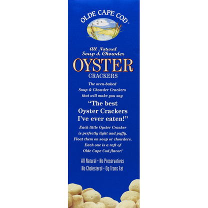Olde Cape Cod Oyster Crackers in a box, natural snack crackers by Duo Grocery, featuring classic oyster flavor.