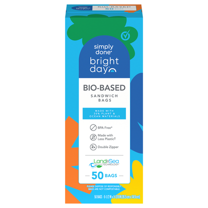 Bio-based Simply Done sandwich bags by Duo Grocery, transparent storage bags for sandwiches on a clean surface.
