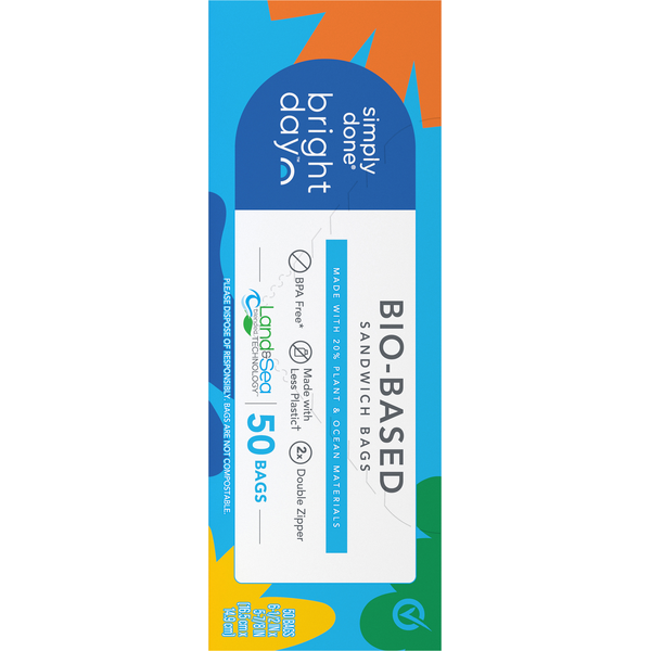 Bio-based Simply Done sandwich bags by Duo Grocery, featuring clear plastic with secure fold-over tops for easy sealing.