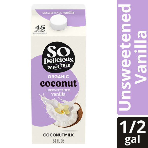 Duo Grocery So Delicious Dairy-Free Organic Coconut Milk Unsweetened Vanilla in 64 fl oz carton, vegan and gluten-free plant-based milk