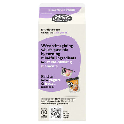 Duo Grocery So Delicious Dairy-Free Organic Coconut Milk Unsweetened Vanilla plant-based milk carton, 64 fl oz, vegan and gluten-free