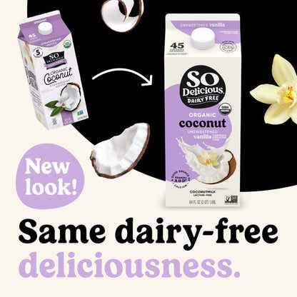 Duo Grocery So Delicious Dairy Free Organic Coconut Milk Unsweetened Vanilla carton, plant-based vegan gluten-free milk alternative