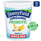 Stonyfield Organic Banilla Whole Milk Probiotic Yogurt container, featuring a creamy yogurt with probiotic benefits in a white cup.