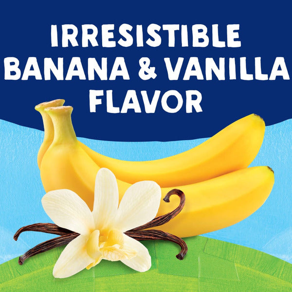 Stonyfield Organic Banilla Whole Milk Probiotic Yogurt container with creamy yogurt inside and label showing product details.