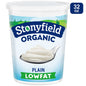 Plain Stonyfield Organic Lowfat Yogurt in a white cup, showcasing its smooth texture and creamy appearance.