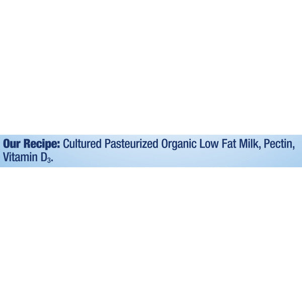 Plain Stonyfield Organic lowfat yogurt in a container, showcasing the yogurt's smooth, creamy texture and label.