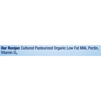 Plain Stonyfield Organic lowfat yogurt in a container, showcasing the yogurt's smooth, creamy texture and label.
