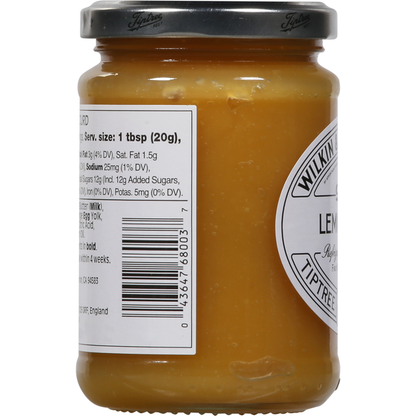 Jar of Wilkin & Sons Limited Tiptree Lemon Curd from Duo Grocery, showing a golden-yellow lemon curd spread in a glass jar