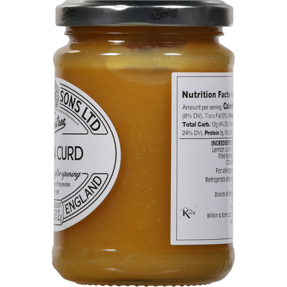 Jar of Wilkin & Sons Tiptree Lemon Curd by Duo Grocery, showing the classic label and lemon-flavored spread in a glass jar.