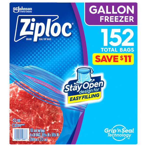 Ziploc Freezer Gallon Bags by Duo Grocery, clear plastic storage bags designed for freezing large food items.