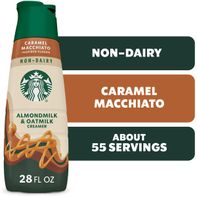 Duo Grocery Starbucks non-dairy caramel flavored coffee creamer bottle with caramel color and label for coffee enhancement