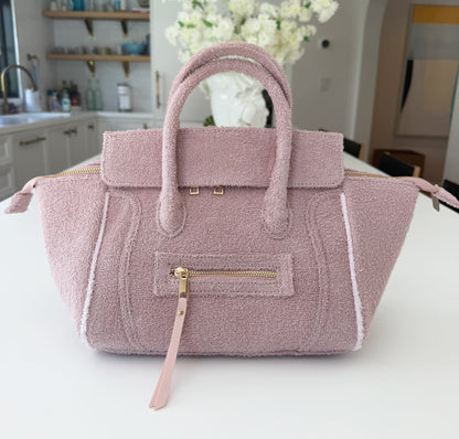 Beach Haus Cabana Tote Mini in Dusty Rose, showing its compact size, woven texture, and stylish design perfect for beach or casual use.