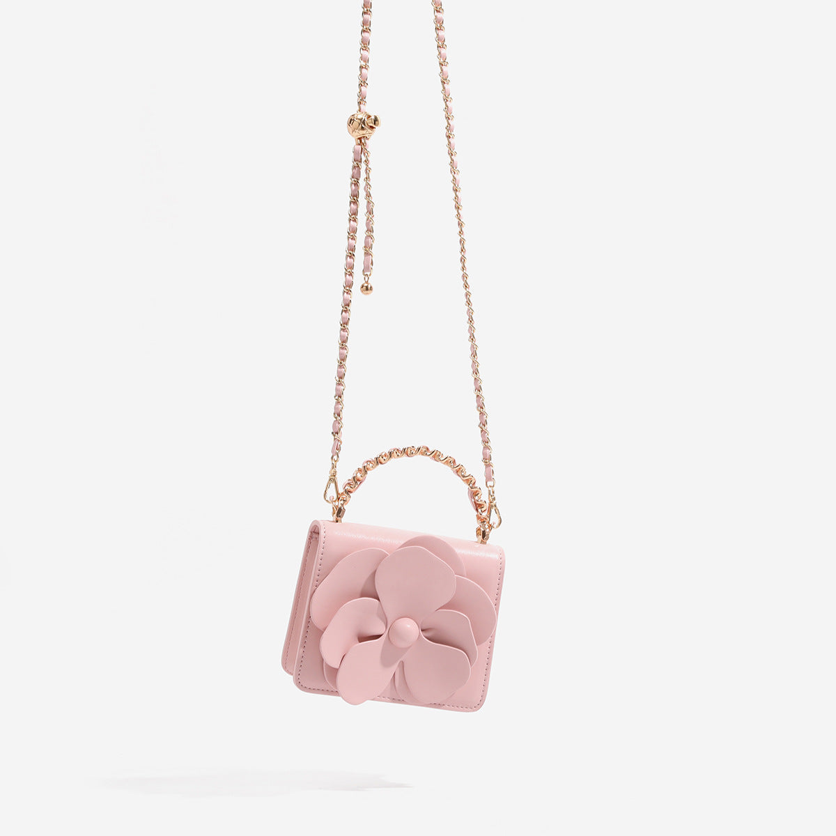 Floral sweet mini square bag for women, compact structured design with colorful flower pattern