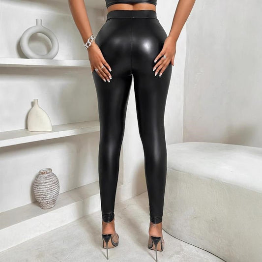 Women's fashionable four-way stretch leather pants in black by My Store